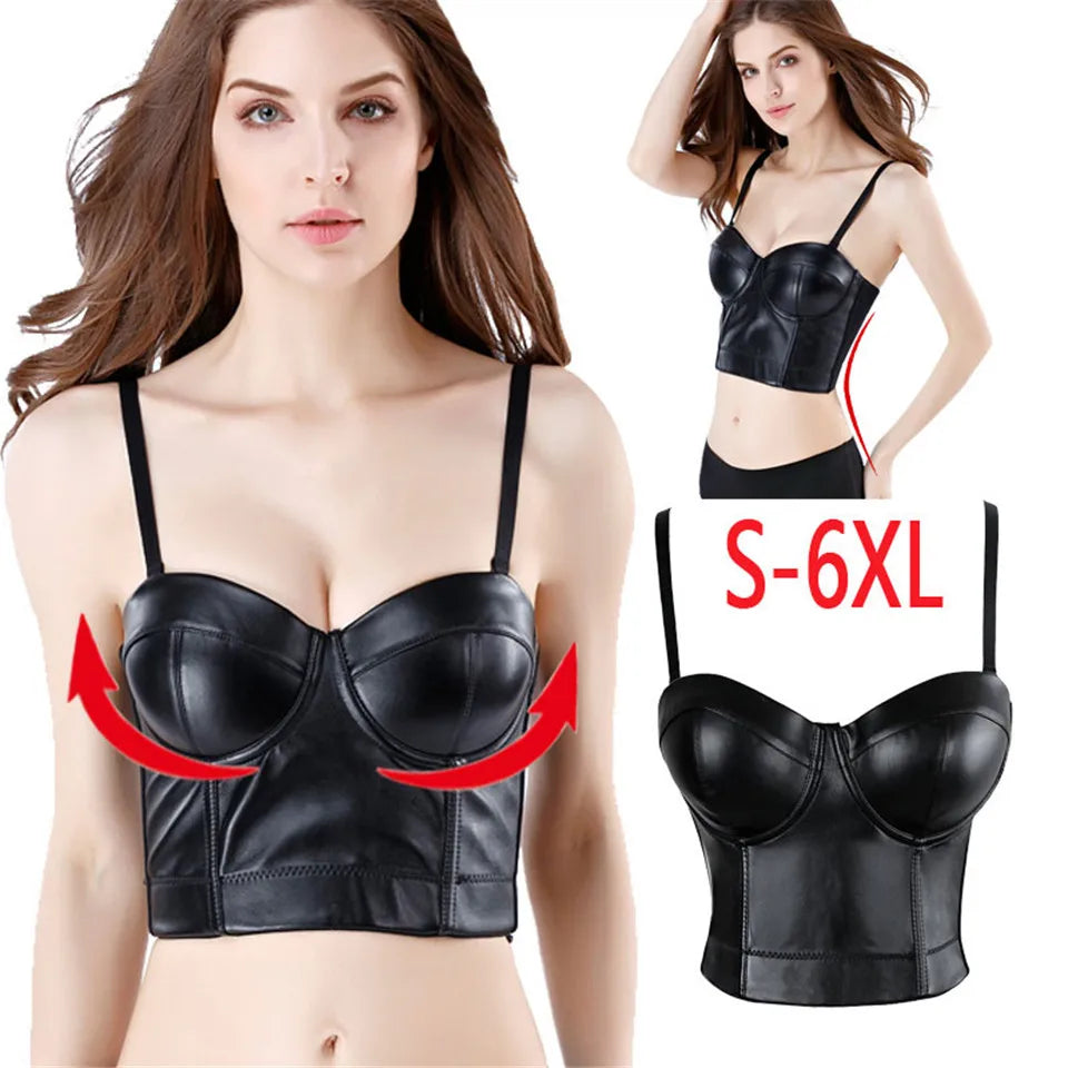 Wechery Frauen Lederkorsett Oben Crop Bustier Gothic Bra Verbesserte Unterstützung Bodice Elegant Dessous Corselet Party Kurz Camis Plus Size 6XL