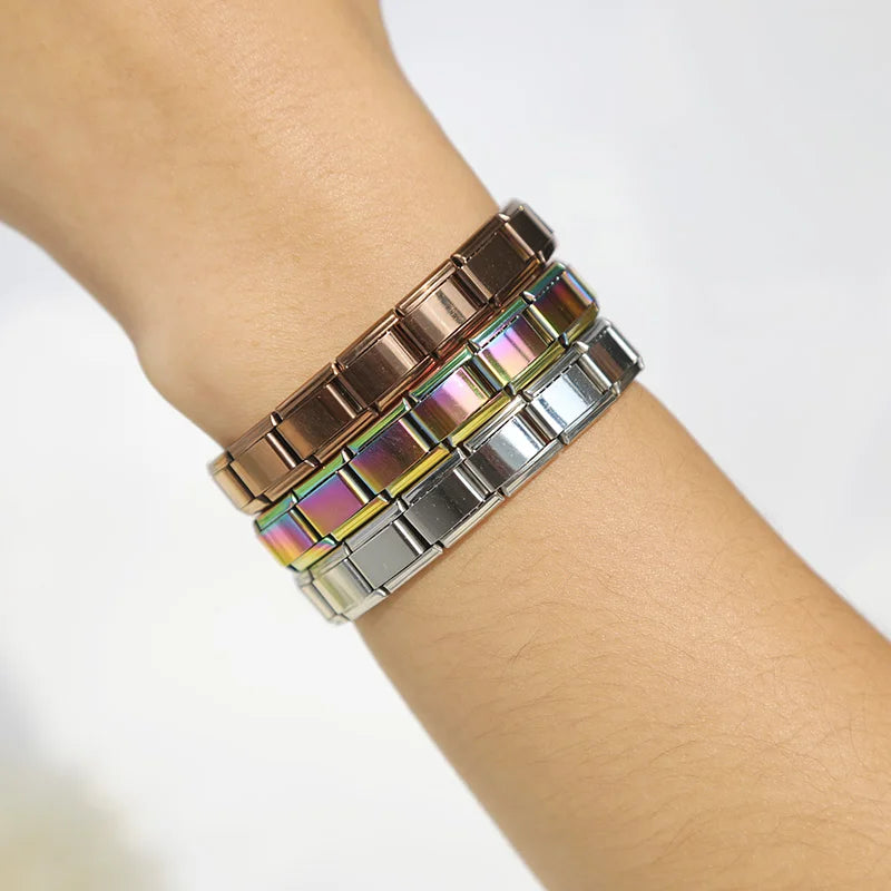 Hapiship Neue Damen Schmuck 9mm Breite Italienisch Elastisch Anhänger Armband Mode Edelstahl Armreif ST-