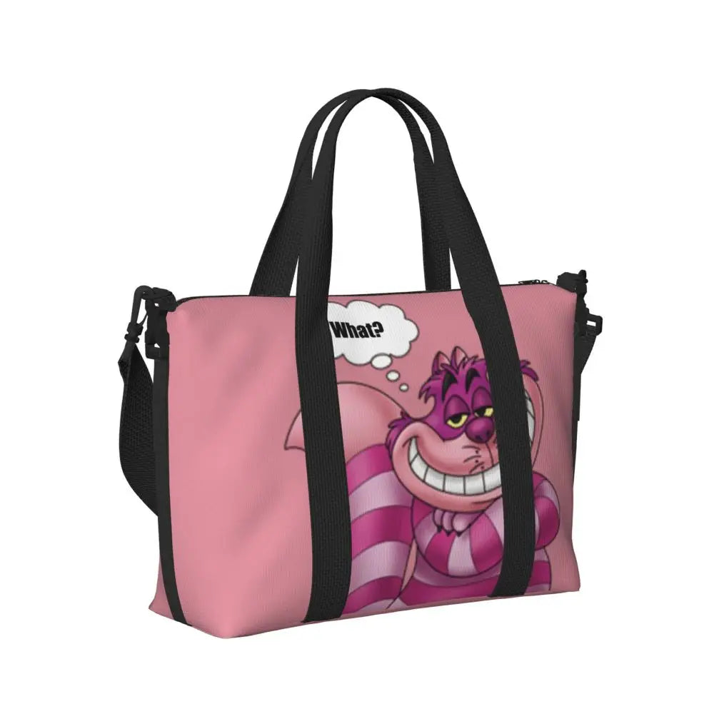 Geantă de plajă personalizată cu pisica Cheshire pentru femei, cu compartiment mare pentru sală și plajă, We're All Mad Here Cat