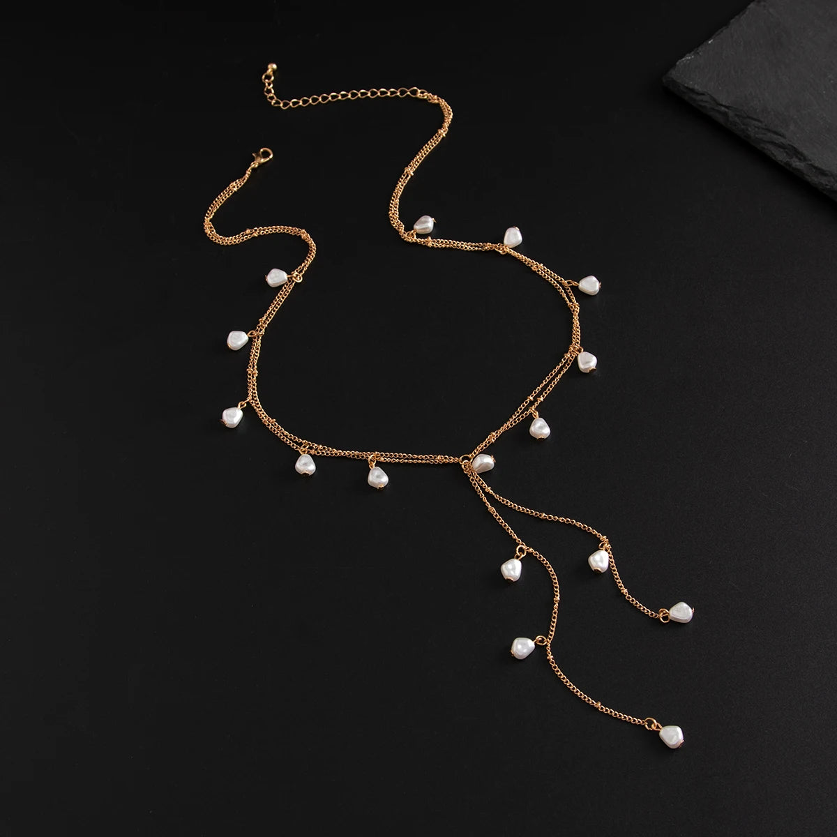 IngeSight.Z Creative Design Irregular Imitation Pearl Copper Tassel Long Chain Pendant Necklace for Men Women New Trend Jewelry