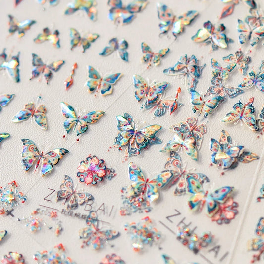 Fantasy Shiny Shell Light Butterfly Rhinestone Bohemia Hot 5D Soft Embossed Relief Nail Art Sticker 3D Decal Decoration Manicure