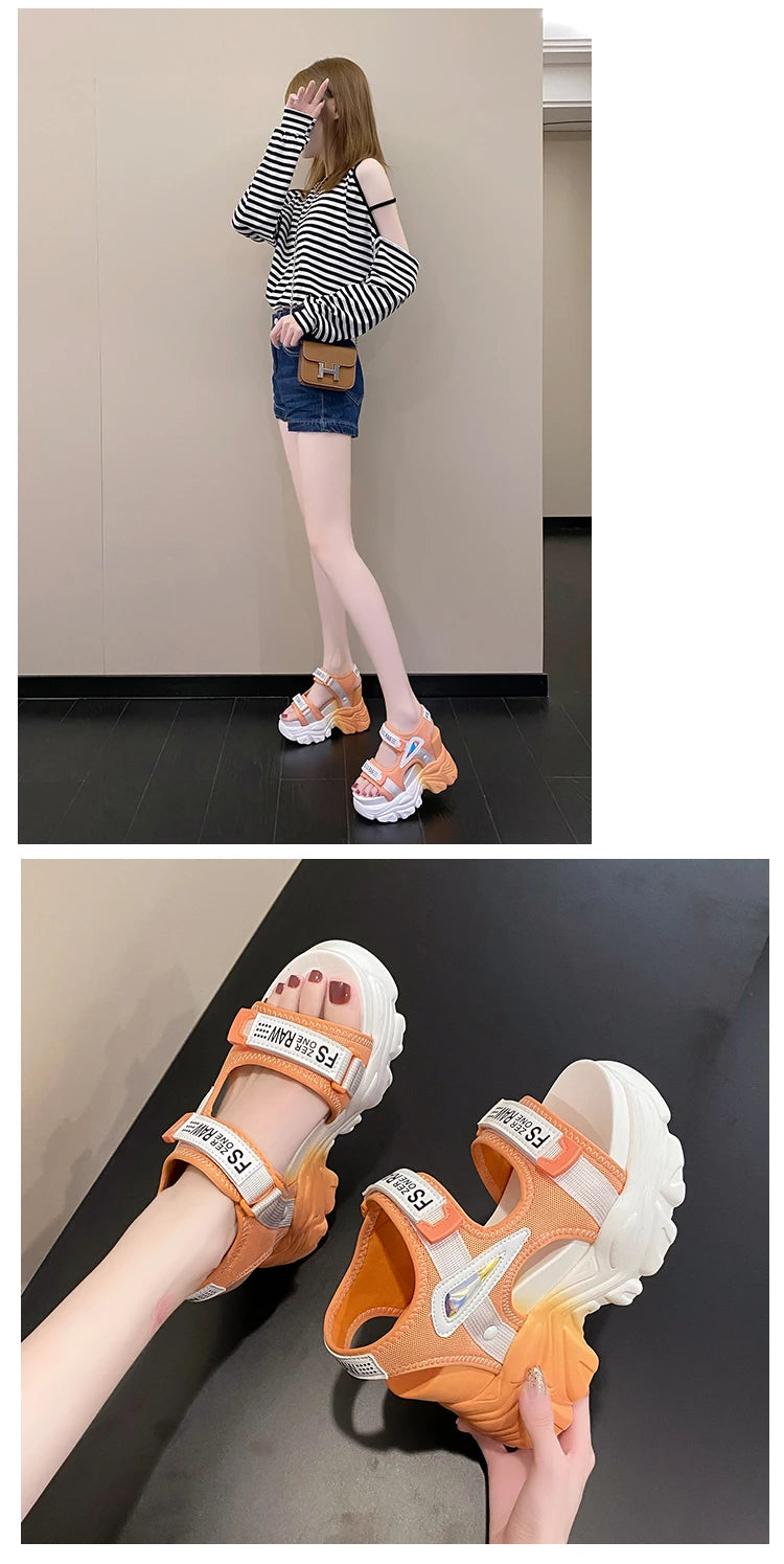 Fashion Summer Women Platform Sandals Wedges Thick Bottom Casual Mesh Shoes Woman 10.5CM High Heels Comfortable Sandals Sneakers