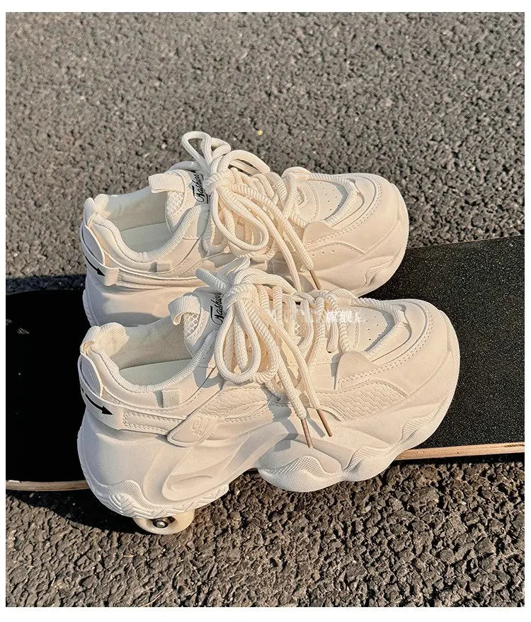 YSHUNIJ Plateau Sneaker Damen - Weiß 3cm Absatz Passt