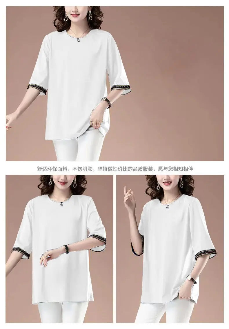 Short-sleeved T-shirt for women spring and summer new loose mid-sleeved sweatshirt mid-length top