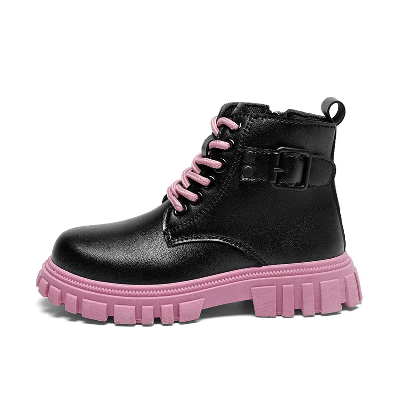 Herbst Mädchen Schnee Stiefel Mode Weiche Pu Leder Retro Britischen Stil Kinder Casual Schuhe Luxus Im Freien Nicht-slip Kinder stiefel