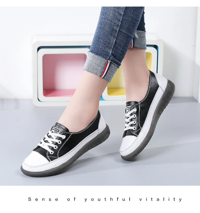 Ladies Sneakers 2024 Spring Genuine Leather Casual Walking Shoes Women Fashion Summer Flats Youth Girl Student Jogging Trainers