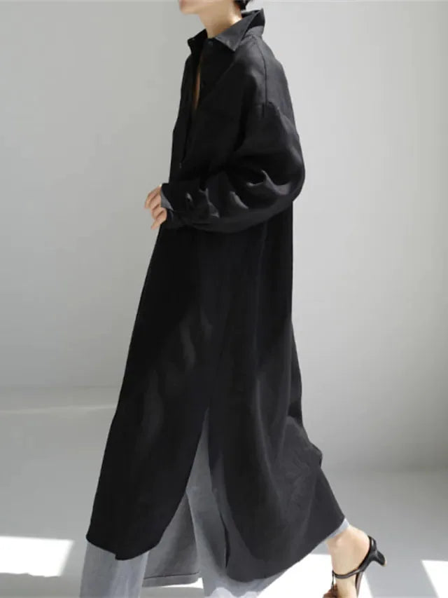 Elegant Women Shirts Dress Spring Fashion V-neck Long Sleeve Cotton Linen Maxi Dresses Ladies Casual Holiday Vestidos 2024 Robes