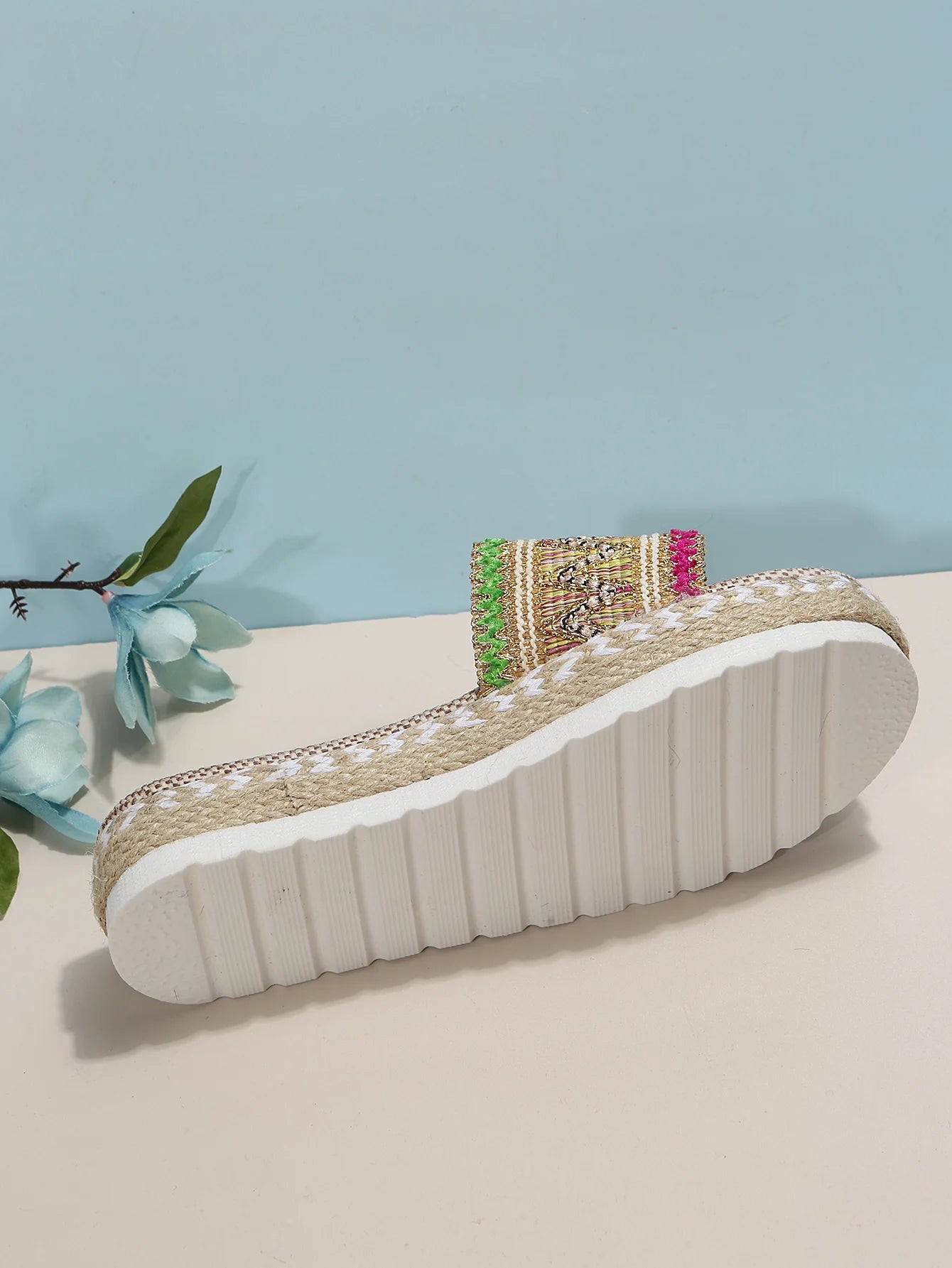 Gewebte Damen Pantoletten Platform - Sommer Schuhe für Damen 2025 Neu - Strand Casual Absatz Sandalen Bohemian Handgemacht Espadrilles