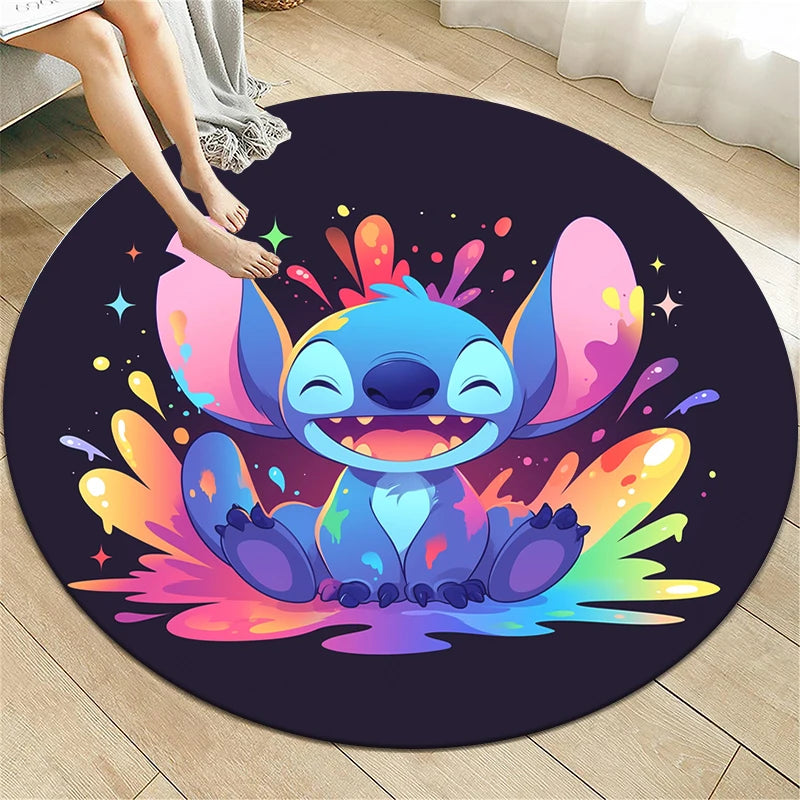 Star Stitch Cartoon HD Printed Round Carpet for Living Room Bedroom Rugs Camping Picnic Mats Flannel Anti-Slip Rug Yoga Mat Gift