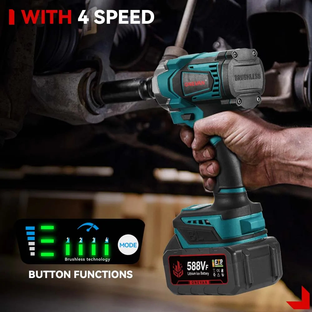 ONEVAN 1200N.M Brushless Electric Impact Wrench 3 Funtion 1/2" Cordless Screwdriver Electric Drill for BL1840B BL1850 18V Batter