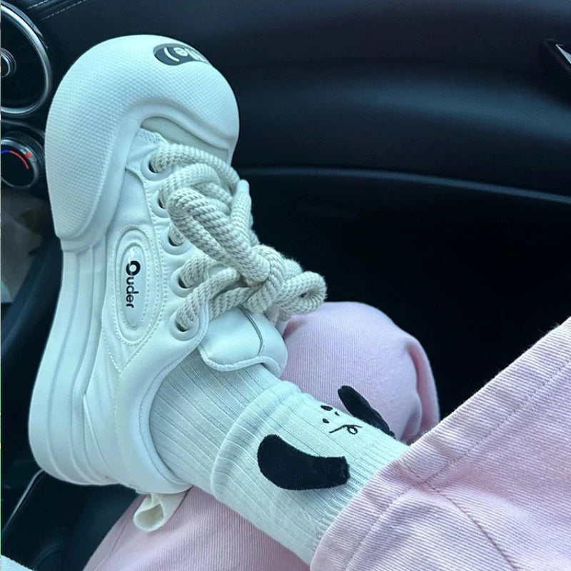 Women Platform Sneakers Leather Casual Ladies Chunky Shoes 2023 White Woman High Black Fashion Brand Thick Soled Wedge Sneakers