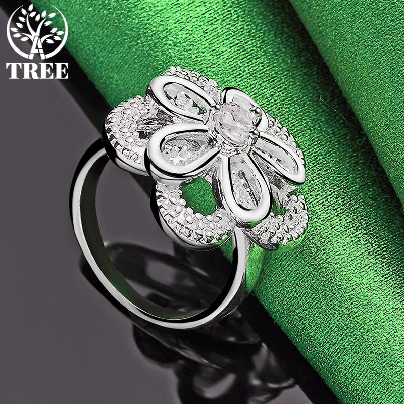 925 Silber Zirkon Blumenring - Sterling 925 8.7 G Größe S