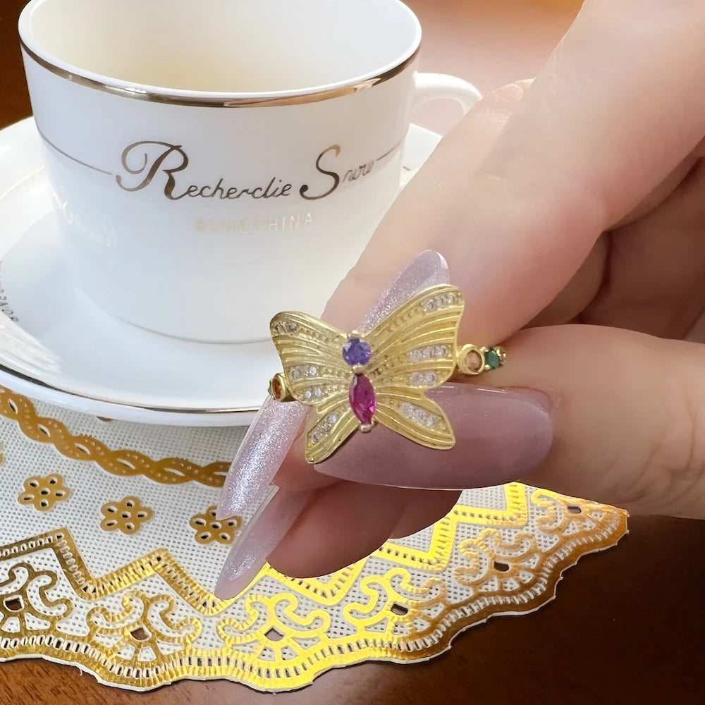 Delicate Ring Butterfly Gold Europe Style Fine Jewerly For Women Lucky Gift In 925 Sterling Silver