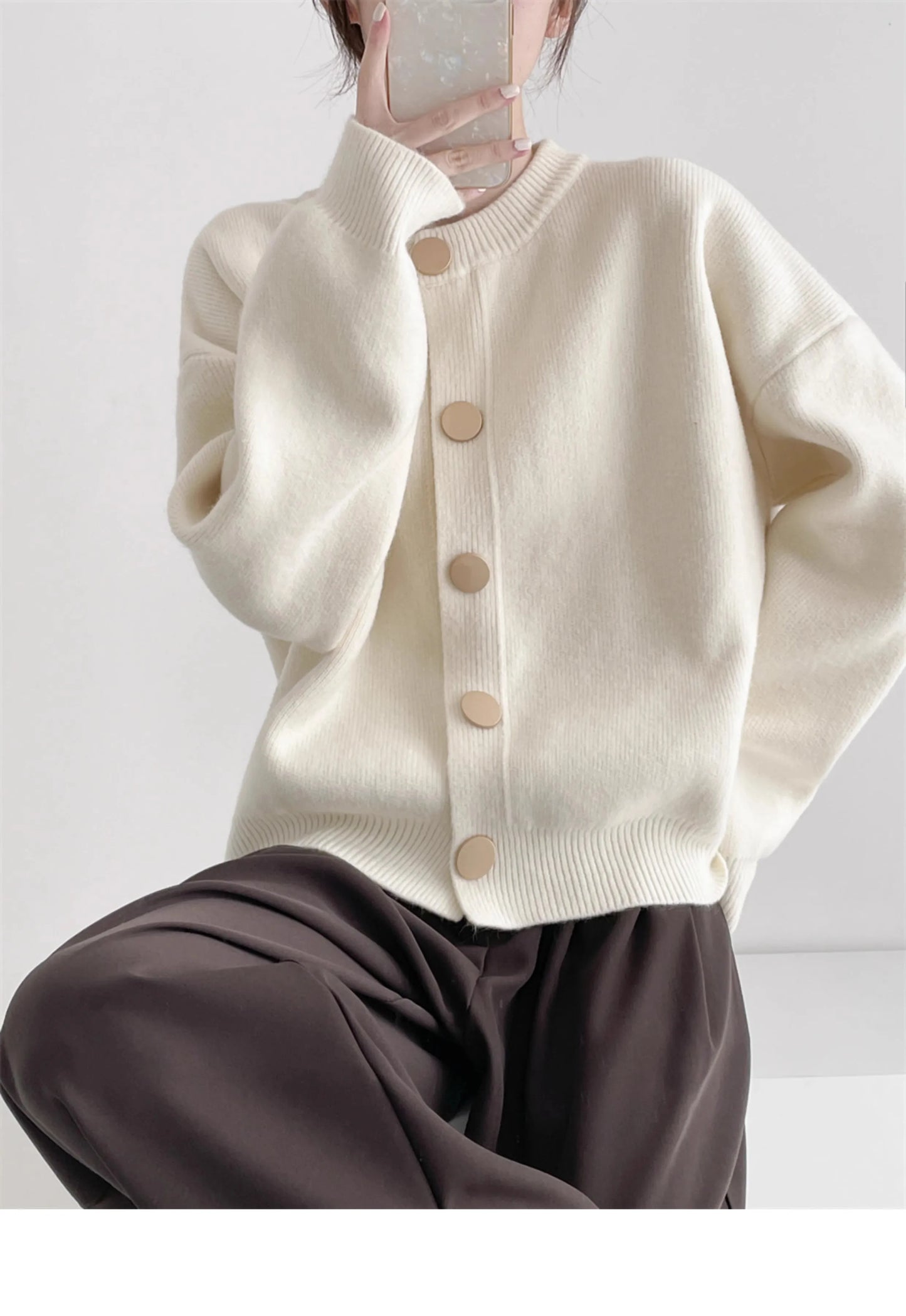 AOSSVIAO Strickjacke O-Ansatz - Größe L, Elastizität Hoch