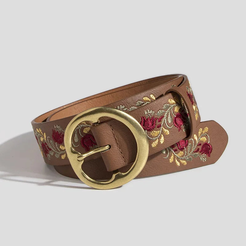 New Elegant Embroidered Needle Button Women's Belt Ethnic Style Daily Versatile Coat Jeans Fashion Decoration Women's Belt