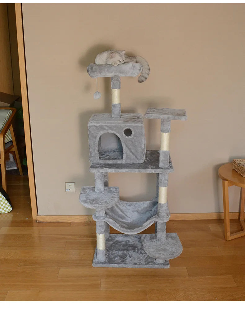 Large Wooden Cat Tree for Big Cats Multi Level Cat Climbing Tower with Scratching Posts and Cozy Condo