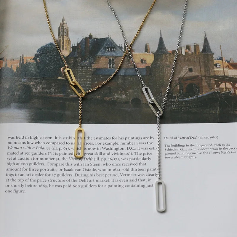 Geometrische Y-förmige Anhänger Halskette Damen - Edelstahl Plattiert 18K Gold - Mode Persönlichkeit Hip Hop Party Schmuck