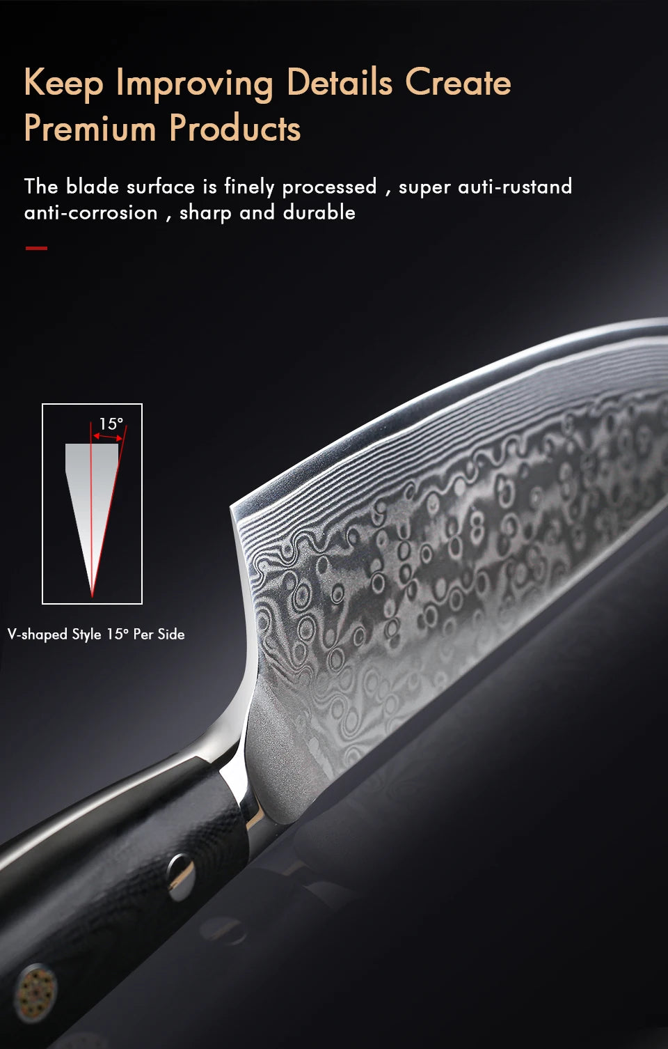 TURWHO 1-6 Piece Knife Set 67 Layers Damascus Steel Kitchen Knives Santoku Chef Knives Utility Bread Slicing Knife Cooking Tools