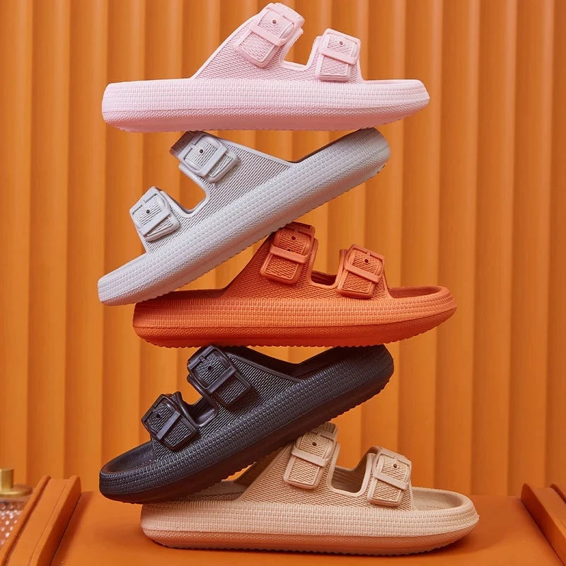 Mode Schnalle Dick Plattform Hausschuhe Frauen Heim Weich Sohle EVA Cloud Slides Sandalen Frau 2025 Sommer Rutschfest Strand Flip Flops