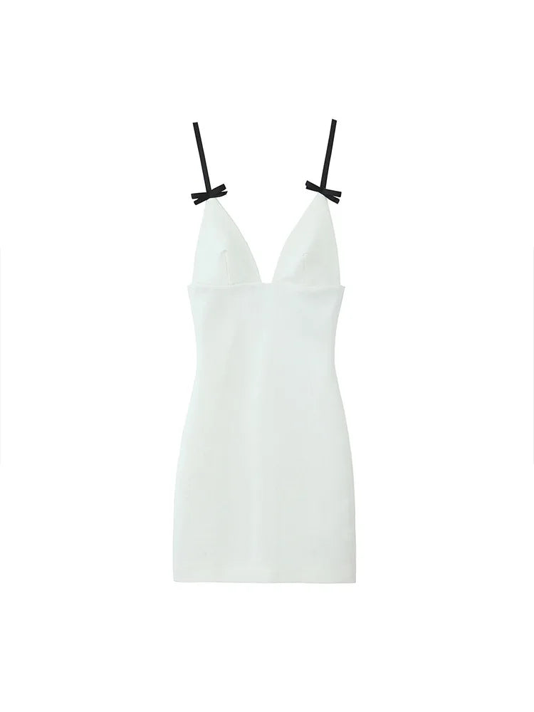 Elegant Women Dresses with Bow Mini Dress Outfits Backless Sleeveless Fashion Summer Suspenders Dresses 2024 High Street