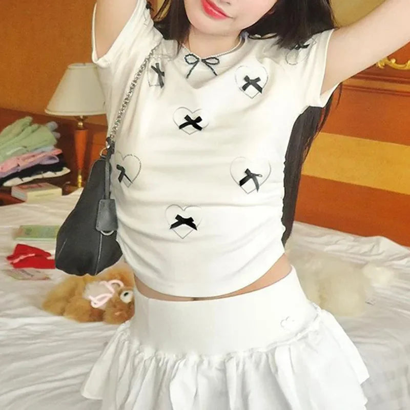 Tees T Shirt Clothes For Women Clothing Japanese 2000s style Y2K T-Shirts Friends Crop Tops Cutecore Women Blusas Ropa Camisetas