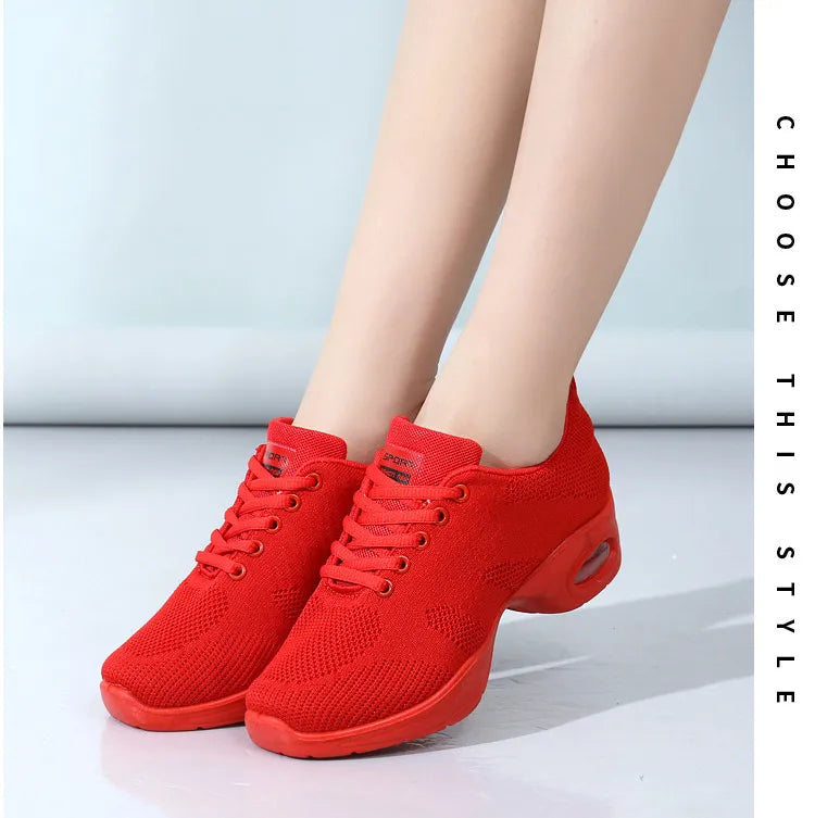 Sneakers Dance Shoes For Women Flying Woven Mesh Comfortable Modern Jazz Dancing Shoes Girls Ladies Outdoor Sports Shoes