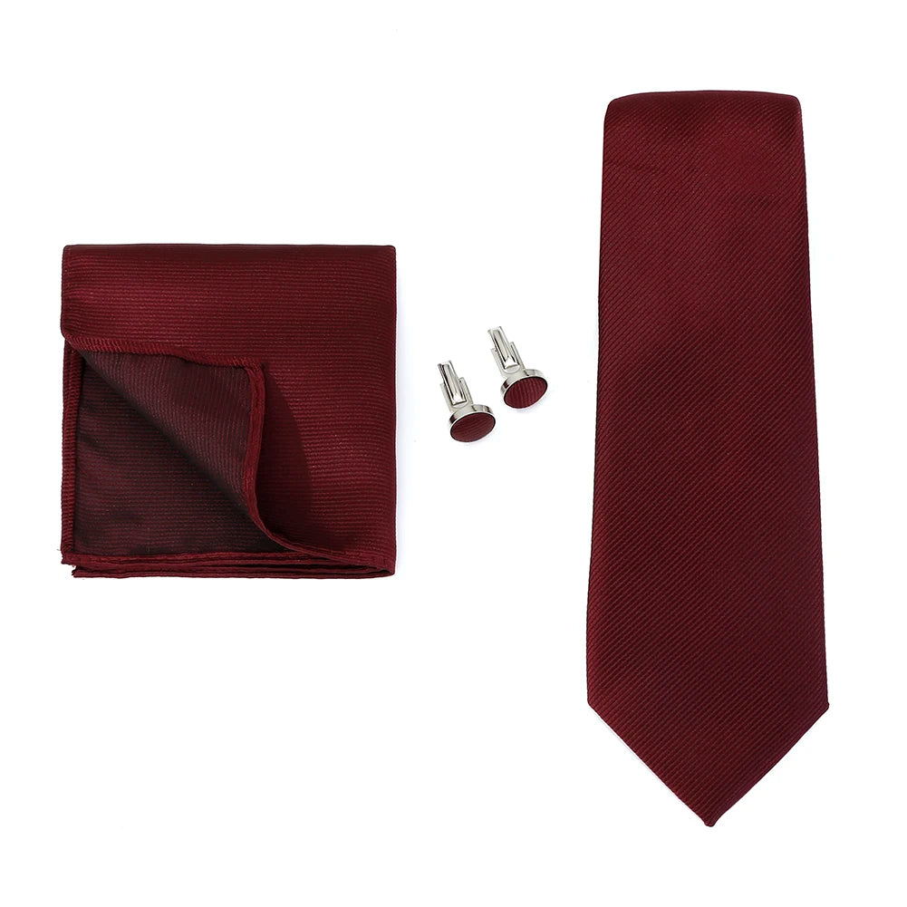 Necktie Fashion Brand Handmade Solid Necktie Handkerchief Cufflinks Set For Men Ties Suit Shirts Wedding Accessories Man Gifts