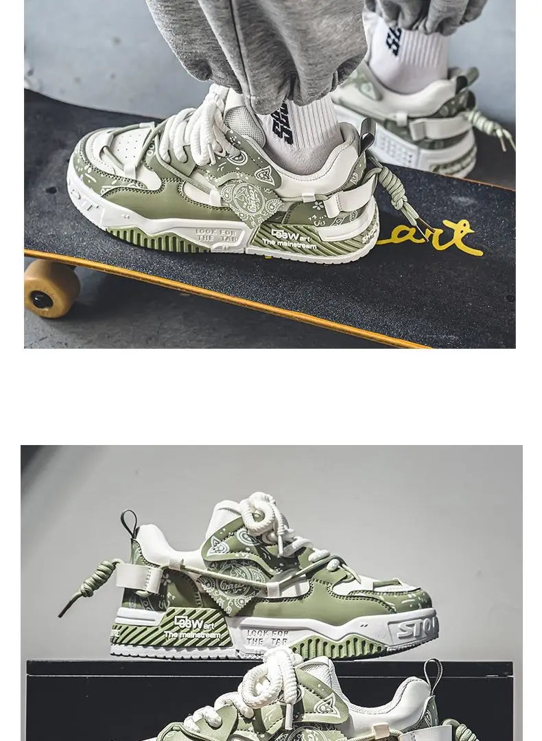 Mens Shoes 2025 Platform Sneakers New Trend Design Graffiti Skateboard Shoes Lace UP Soft Sole Non Slip Outdoor Sports Shoes
