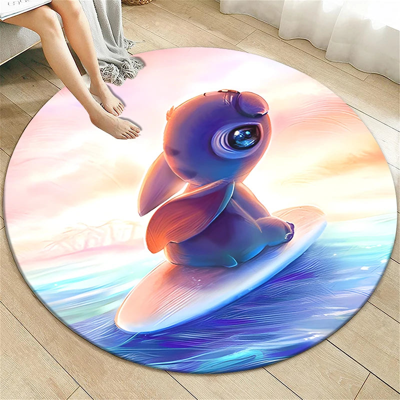 Stitch Cartoon HD Printed Round Carpet for Living Room Rugs Camping Picnic Mats Flannel Anti-Slip Rug Yoga Mat Gifts