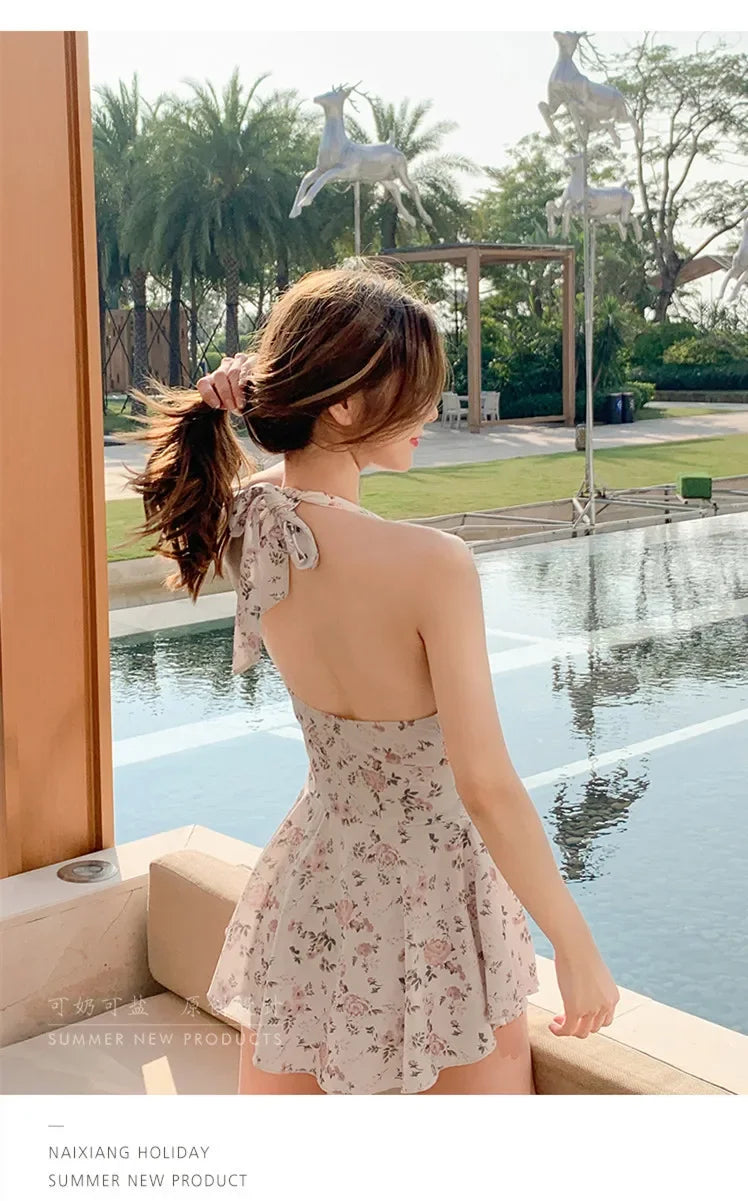 Frauen Hängendes Hals Elegant Niedlich Schwimmbekleidung Einteiliger Strand Wear Schwimmanzug Strand Kleid Schwimmanzug High Waist Bikinis Set für Mädchen