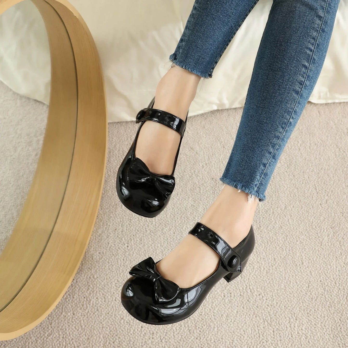 Frühling Mädchen Mary Jane Niedrige Absätze 2025 - Damen Schleife Party Platform Schuhe - Cosplay Lolita Schwarz Weiß Rot