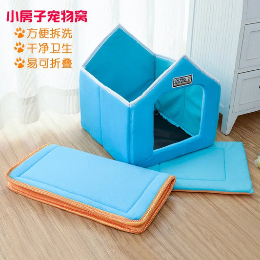 Winter Pet House Foldable Bed With Mat Soft Leopard Dog Puppy Sofa Cushion House Kennel Nest Dog Cat Bed For Small Medium Dogs