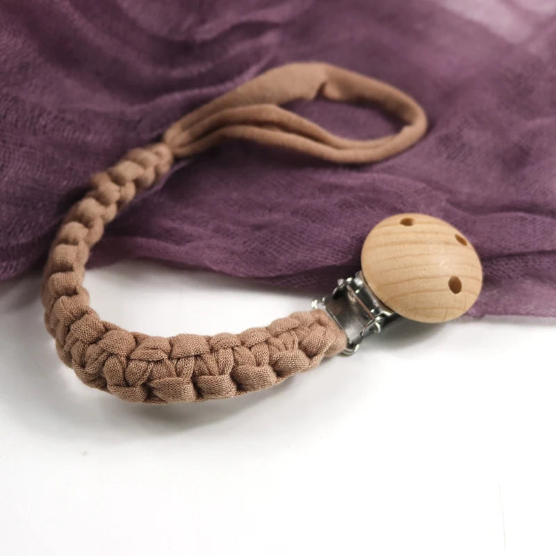 Bebeluș suzetă lanț împletit manual bumbac pânză lucrat manual inimă formă lemn suzetă cleme pentru alăptarea cadouri de duș Teether