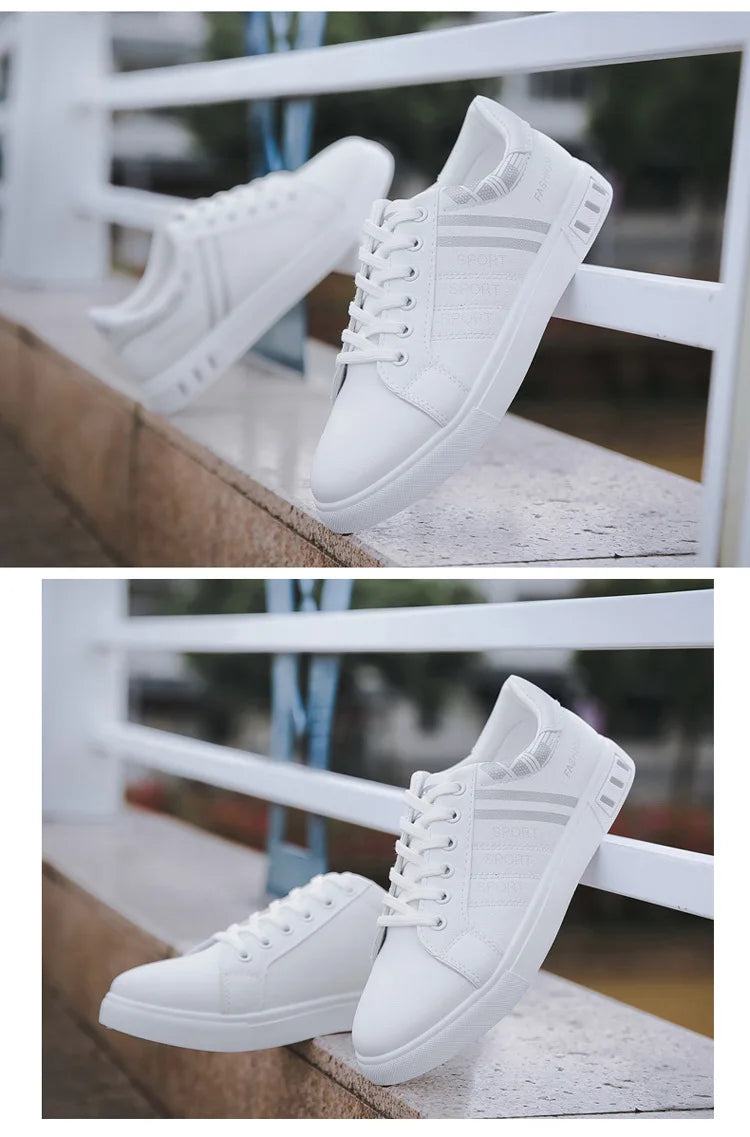 Men Shoes 2024 New White Fashion Sneakers Comfortable Leather Casual Flats for Male Plus Size Youth School Skateboard Sneakers
