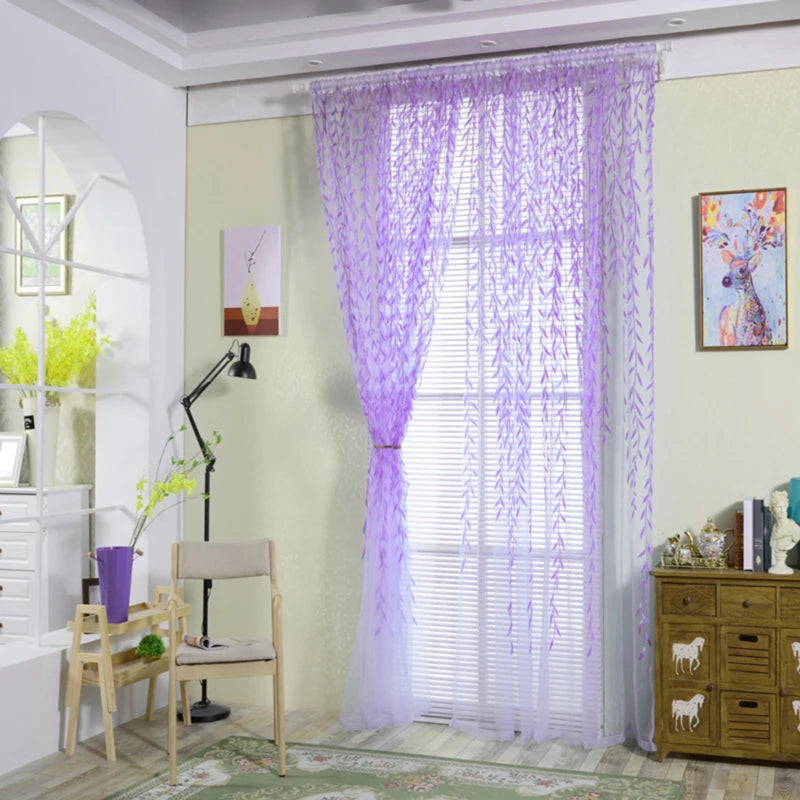 Elegant Modern Tulle Curtains For Living Room Bedroom Kitchen Green Leaf Sheer Curtains For Window Tulle Curtains Drapes