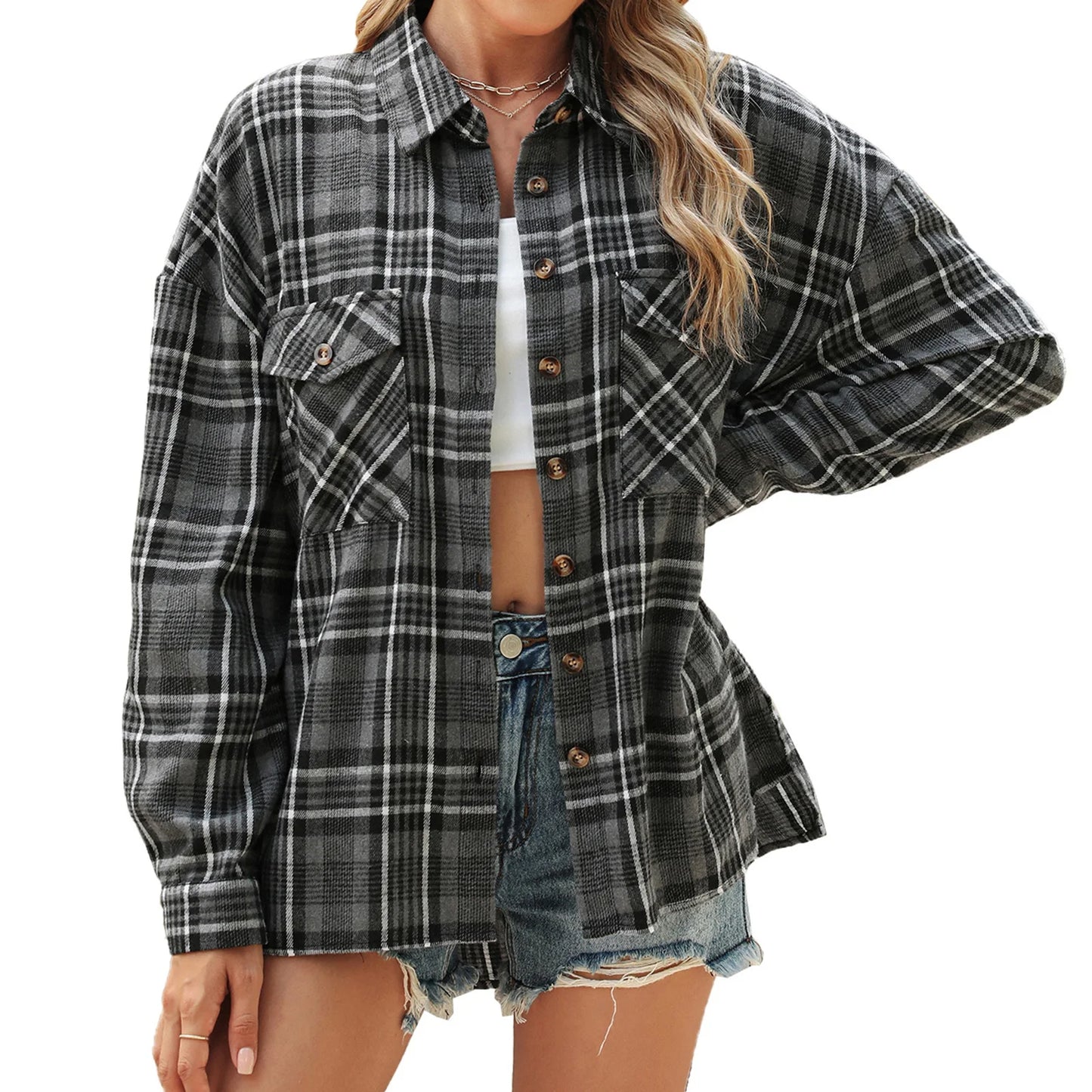 Allegra Bluse Kariert Langarm - Flanell, S-XL, lässig