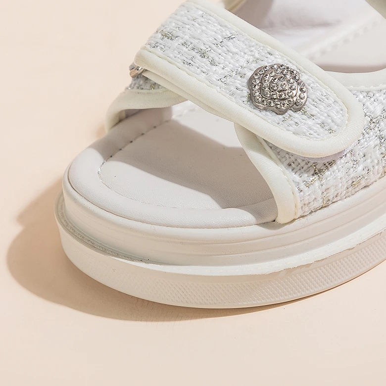 Luxury Woman Sandals Ladies Elegant Medium Heel Women's Shoes Flats Summer Platform Sandals Women 2025 New Designer Shoes Girls