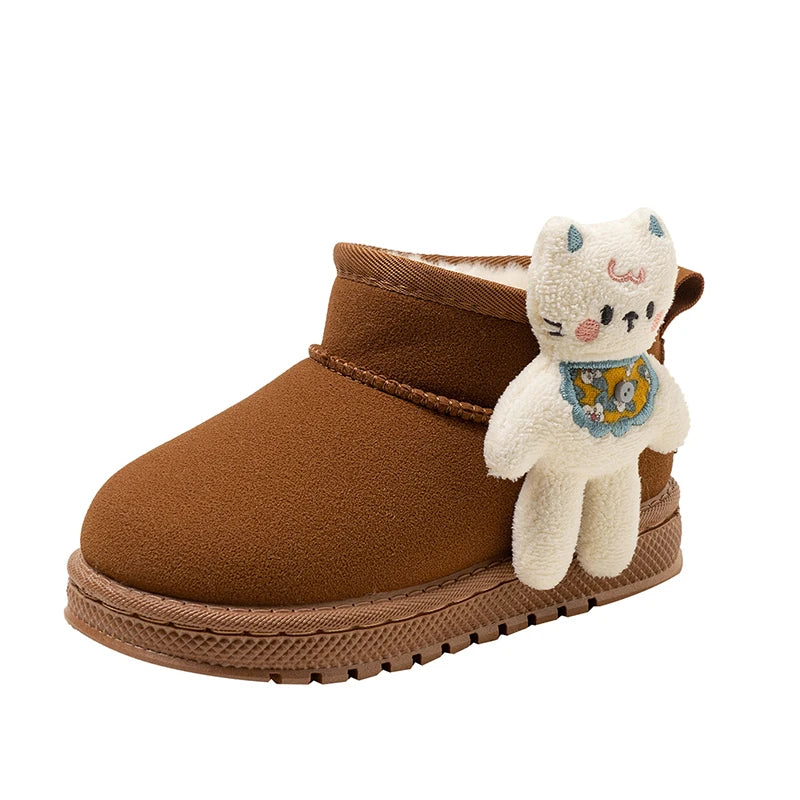 Kinder-Schneestiefel mit niedlichen Bären, Kinder-Stiefeletten, vielseitige Mode, 2025, Winter, neue warme Stiefel für Jungen und Mädchen, dickes Fell, rutschfest