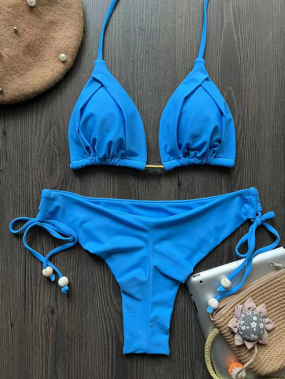 Damen Bikini Set 2025 - Dreieck Badeanzug Brasilianisch Halter Push-Up Metallkette