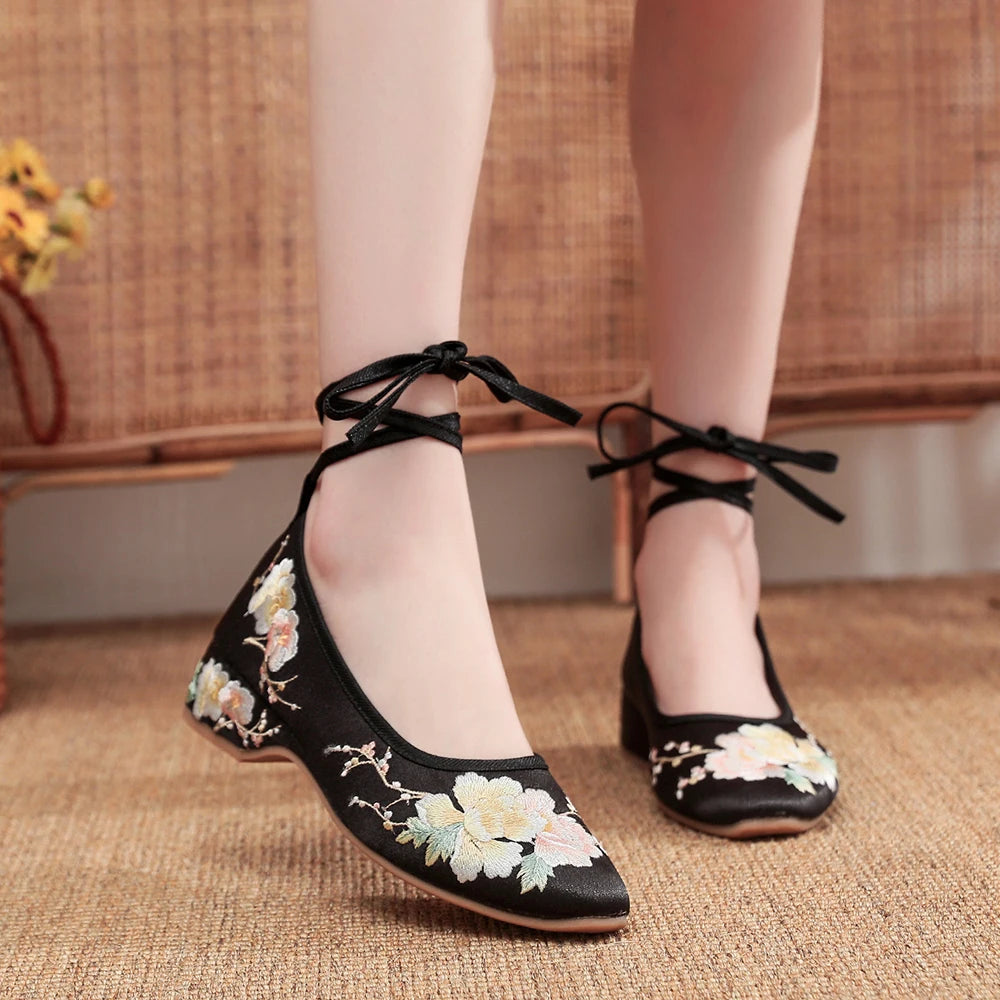Ballerinas 2025: Veowalk Long Ankle Strap Summer Women Gauze Mesh - Embroidered Ballet Flats Breathable Comfortable Walking Shoes Elegant Lady Collection