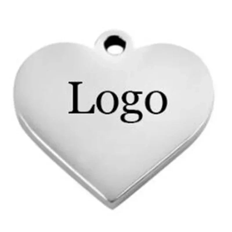 Customized Charms Stainless Steel Heart Tag Engrave Logo Letter DIY Bracelet Necklace Pendant for Jewelry Making - Golden Bridge Store