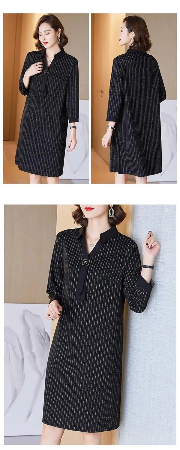 Your Wife's Plus Size Women's Dress for Spring and Autumn High-end Mothers Covering Flesh and Slimming Bottom Layer Shirt