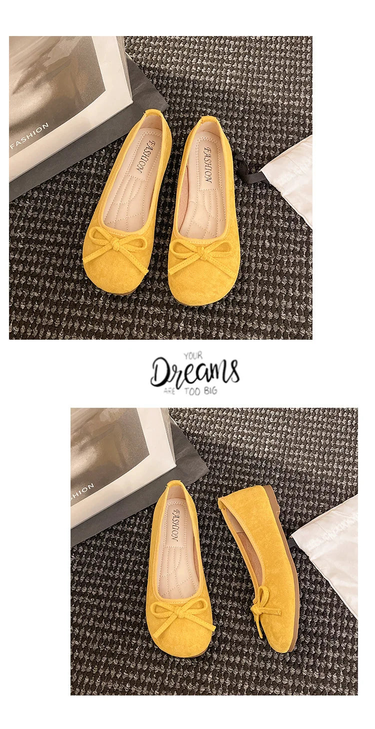 Frauen Ballett Flache Schuhe 2025 - Vier Jahreszeiten Komfortabel Anti Rutsch - Outdoor Casual Schuhe Fashion Schleifenknoten Retro Candy Farbe Damen Schuhe