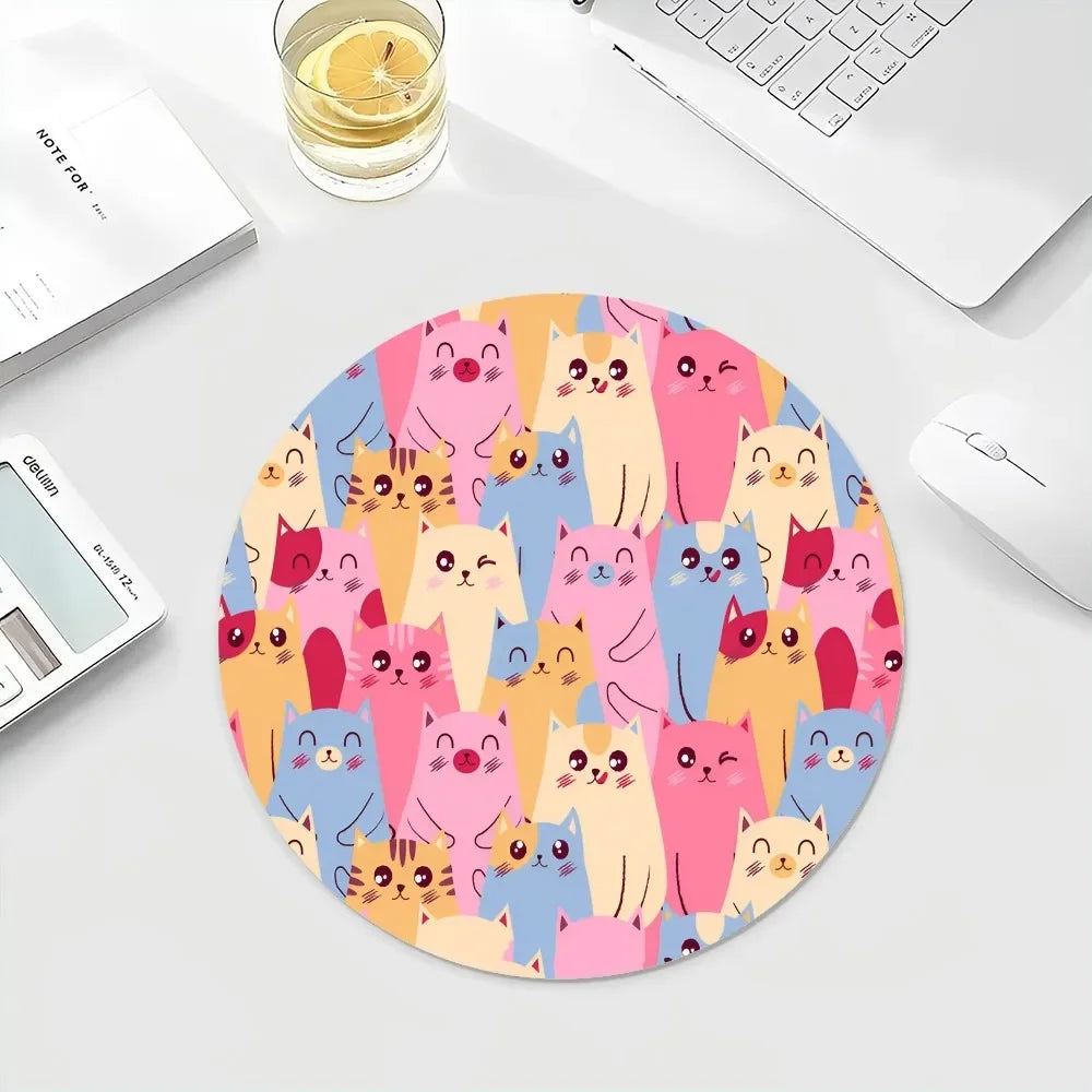 Gaming-Mauspad 2025: Cartoon Cute Cats Anti-Slip - Round Anime Gaming Mouse Pad Teen Girls Collection