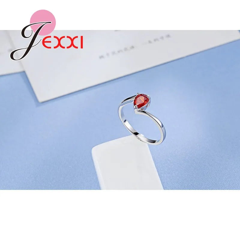 Twist Design With Teardrop Red Zircons 925 Sterling Silver Color Finger Ring For Women Party Engagement Charming Accessory