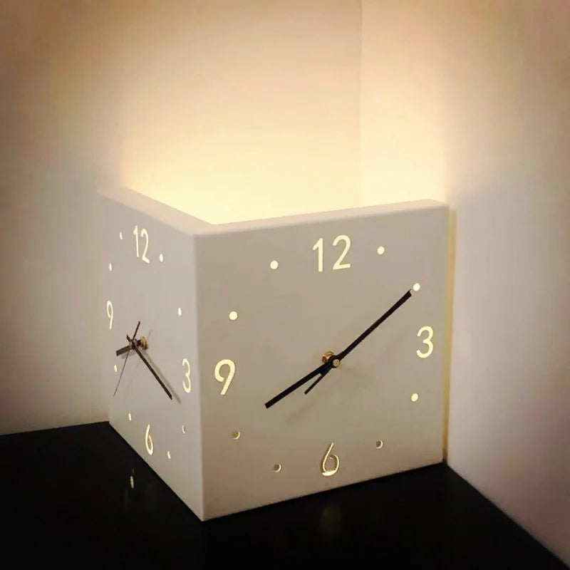 Creative Corner Wall Clock Square Simple Double Sided Wall Clock with Arabic Numeral Scale Analog Silent Wall Clock Home Decor