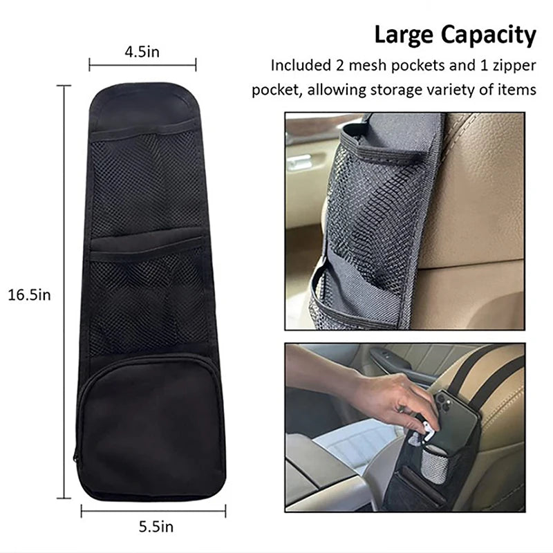 Organizator de scaun auto cu mai multe buzunare, multifuncțional, pentru scaunul auto din spate, lateral, agățat, geantă de depozitare cu buzunar din plasă, accesorii interioare auto