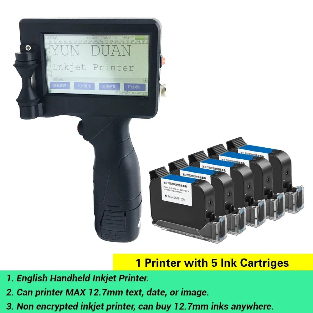 YUN DUAN Handheld Tintenstrahldrucker Schnell Trocknende Tinte Tintenstrahldrucker Tragbar Drucker Für Ablaufdatum Logo Plastikbeutel Glasflasche