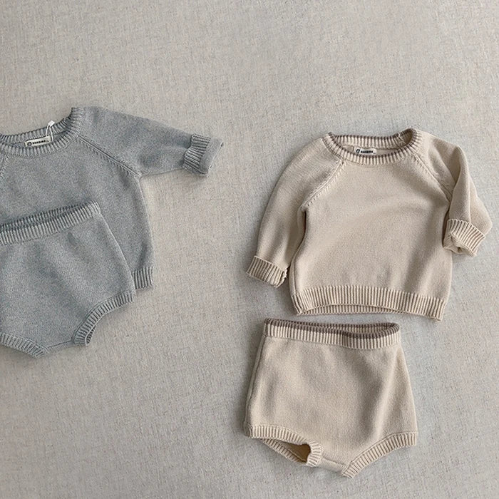 KoreanKnit BabySet Langarm - Größe 1-3J, Gestrickt, Shorts