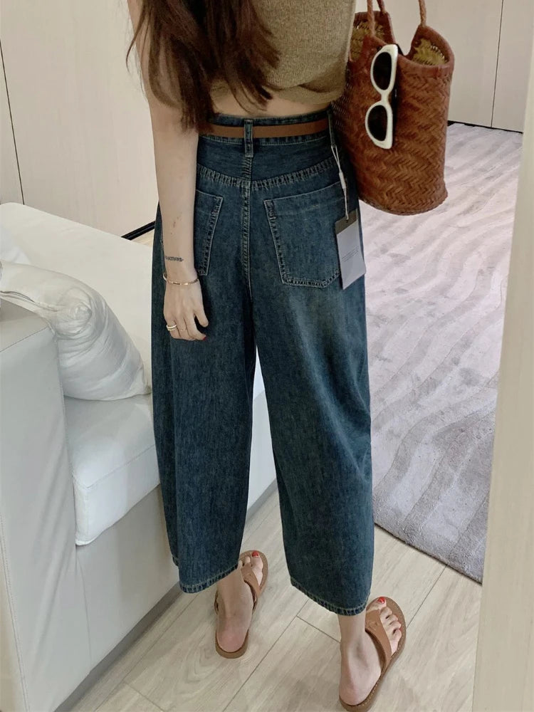 Jeans Women Solid Vintage All-match Spring Ladies Creativity Cool Simple Korean Style Daily Gentle Tender Graceful Age-reducing